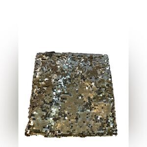 BCBGeneration Women’s Black & Gold Sequin Fold Over Clutch Bag Zippered 13 X 12